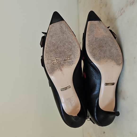 GUCCI: Black and Red Striped Buckle Ankle Boots - Picture 8 of 9